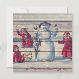Retro   Vintage Winter Kinder machen einen Schneem Feiertagskarte