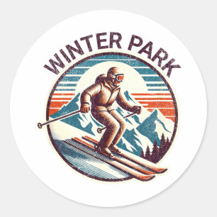 Retro Vintage-Wintersportort Colorado Skigebiet Runder Aufkleber