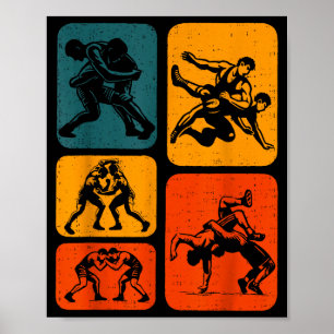 Retro Vintage Wrestling Silhouette Wrestler Männer Poster