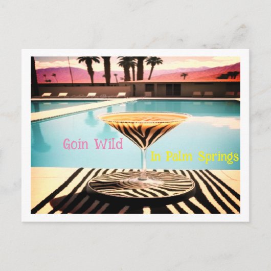 Retro Vintage Zebra Theme Poolside Palm Springs Postkarte (Vorderseite)