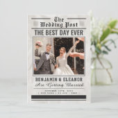 Retro Vintage-Zeitungs-Hochzeitseinladung (Stehend Vorderseite)
