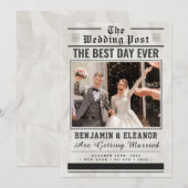 Retro Vintage-Zeitungs-Hochzeitseinladung (Vorne/Hinten)