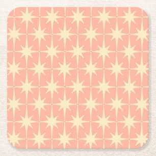 Retro Vintager 50er Atomsternmuster Schwarz Rosa Rechteckiger Pappuntersetzer