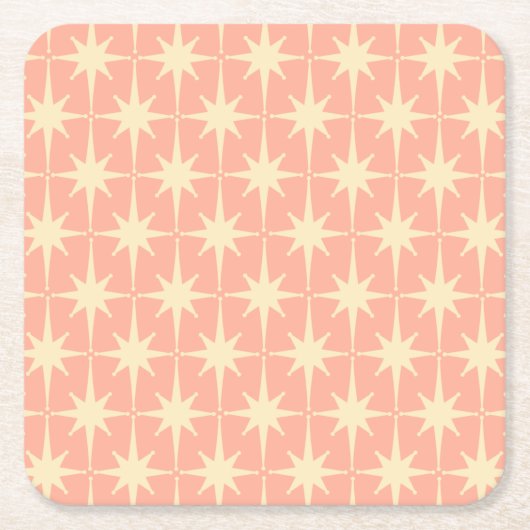 Retro Vintager 50er Atomsternmuster Schwarz Rosa Rechteckiger Pappuntersetzer (Vorderseite)