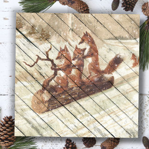 Retro   Vintager Fun Fox Reiten zum Schnee Feiertagskarte