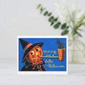 Retro Vintager Halloween-Kürbis-Pfeife Postkarte (Stehend Vorderseite)