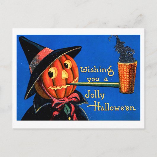 Retro Vintager Halloween-Kürbis-Pfeife Postkarte (Vorderseite)