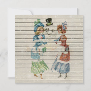 Retro Vintager Happy Snowman mit Ladys Feiertagskarte