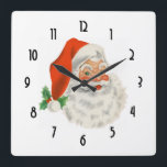Retro Vintager Jolly Weihnachtsmann Quadratische Wanduhr<br><div class="desc">Eine Uhr mit festlichem Retro-Bild. Der Jolly alte Weihnachtsmann mit seinen roten,  rosafarbenen Wangen und seinem freundlichen Lächeln. Ein bisschen alte Nostalgie der Schule für die alten Zeiten,  dieses Bild bringt Erinnerungen der Feierlichkeiten aus der Weihnachtszeit zurück.</div>