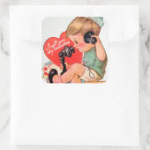 Retro Vintager Junge Valentinaufkleber Quadratischer Aufkleber (Tasche)