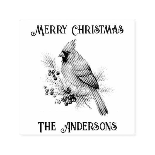 Retro Vintager Kardinal Bird Frohe Weihnachten Permastempel (Design)