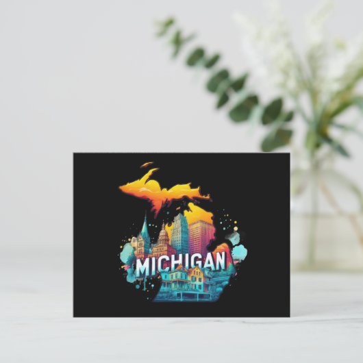 Retro Vintager Michigan Staat Map Postkarte (Stehend Vorderseite)