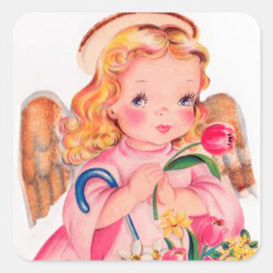 Retro Vintager Ostern-Engels-Feiertagsaufkleber Quadratischer Aufkleber