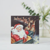 Retro Vintager Santa Rentier Einladung (Stehend Vorderseite)