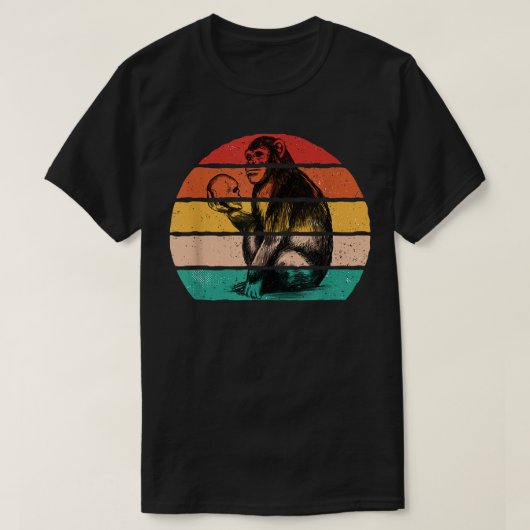Retro Vintager Schimpanse Affe mit Schädel T-Shirt (Design vorne)
