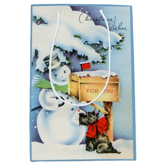 Retro Vintager Schneemann Weihnachtsfeiertag Mittlere Geschenktüte (Vorderseite)