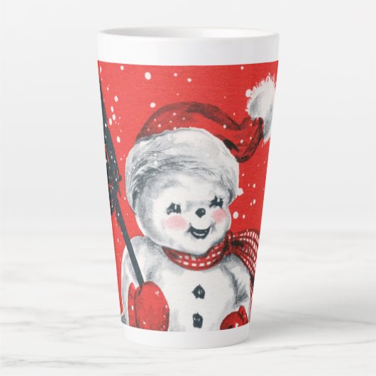 Retro Vintager Schneemann Weihnachtsschneemann  Milchtasse (Vorderseite)