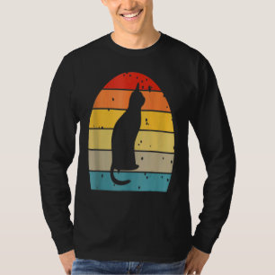 Retro Vintager Sonnenuntergang Katze Silhouette Kä T-Shirt
