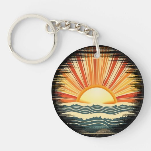 Retro Vintager Sonnenuntergang und Ozean Schlüsselanhänger (Vorderseite)