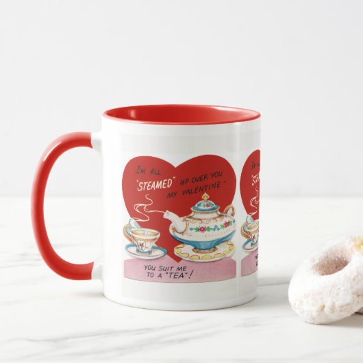 Retro-Vintager Tee-Valentinstag Tasse (Mit Donut)