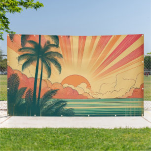 Retro/Vintager tropischer/hawaiianischer Sonnenunt Banner