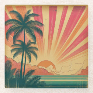 Retro/Vintager tropischer/hawaiianischer Sonnenunt Glasuntersetzer