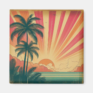 Retro/Vintager tropischer/hawaiianischer Sonnenunt Magnet