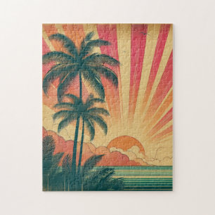 Retro/Vintager tropischer/hawaiianischer Sonnenunt Puzzle