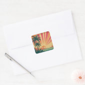 Retro/Vintager tropischer/hawaiianischer Sonnenunt Quadratischer Aufkleber (Umschlag)