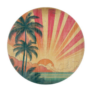 Retro/Vintager tropischer/hawaiianischer Sonnenunt Schneidebrett