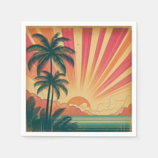 Retro/Vintager tropischer/hawaiianischer Sonnenunt Serviette (Vorderseite)