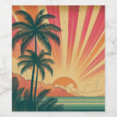 Retro/Vintager tropischer/hawaiianischer Sonnenunt Weinetikett (Einzelnes Label)
