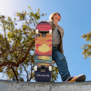 Retro Vintager tropischer Sonnenuntergang Individu Skateboard