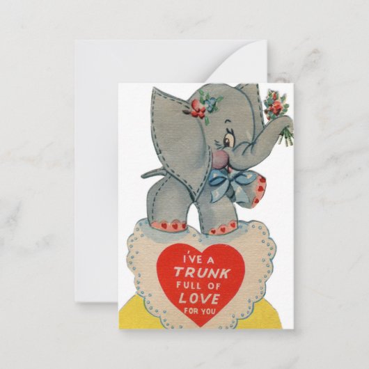 Retro Vintager Valentinischer Elefant Urlaub Mitteilungskarte (Vorderseite)