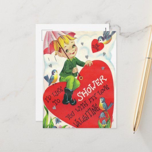 Retro-Vintager Valentinjunge Feiertagspostkarte (Vorderseite/Rückseite Beispiel)
