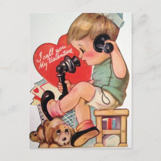 Retro-Vintager Valentinjunge Feiertagspostkarte (Vorderseite)