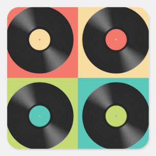 Retro Vintager Vinyl Record Pop Art Quadratischer Aufkleber