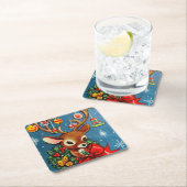 Retro Vintager Weihnachtenreindeet Rechteckiger Pappuntersetzer (Vor Ort)