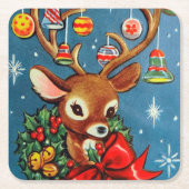 Retro Vintager Weihnachtenreindeet Rechteckiger Pappuntersetzer (Vorderseite)
