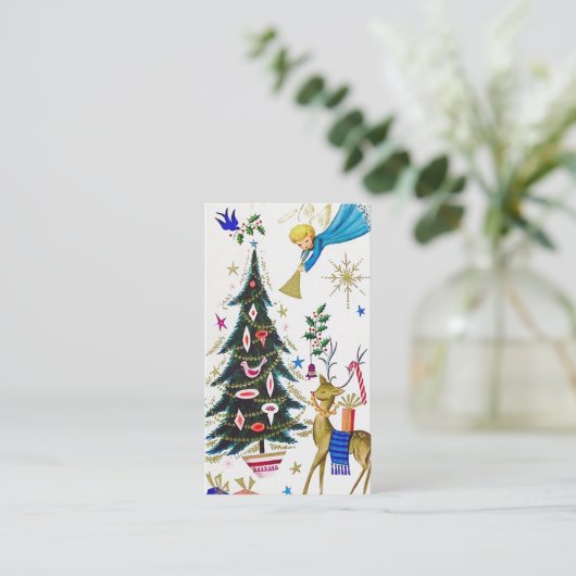 Retro Vintager Weihnachtsengel Visitenkarte (Stehend Vorderseite)