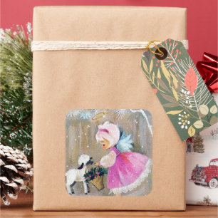 Retro Vintager Weihnachtsfeiertags-Engelsaufkleber Quadratischer Aufkleber