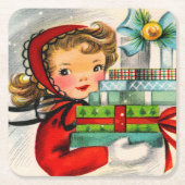 Retro Vintager Weihnachtsmädchen Rechteckiger Pappuntersetzer (Vorderseite)