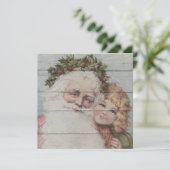 Retro | Vintager Weihnachtsmann mit Kind Feiertagskarte (Stehend Vorderseite)