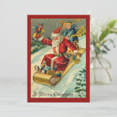Retro Vintager Weihnachtsmann Rodelbahn Feiertagskarte (Stehend Vorderseite)
