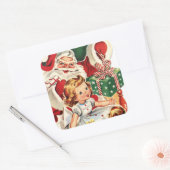 Retro Vintager Weihnachtsmann und Kind Quadratischer Aufkleber (Umschlag)