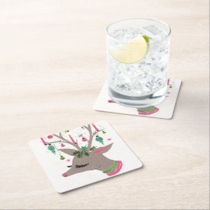 Retro Vintager Weihnachtsren-Party-Untersetzer Rechteckiger Pappuntersetzer