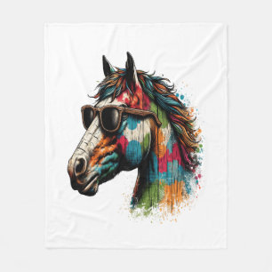 Retro Vintager Western Farbiges Pferd Fleecedecke