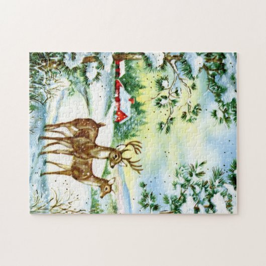Retro Vintager Winterhirsch Puzzle (Horizontal)
