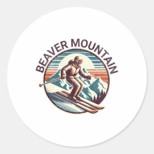 Retro Vintages Biberberg Utah Ski Resort Wint Runder Aufkleber