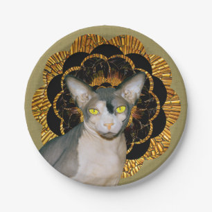Retro Vintages Black Gold Beige Sphynx Cat Party Pappteller